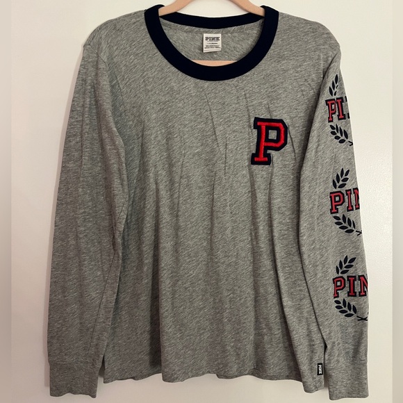 PINK Victoria's Secret Gray and Blue Long Sleeve Tee - Picture 1 of 5
